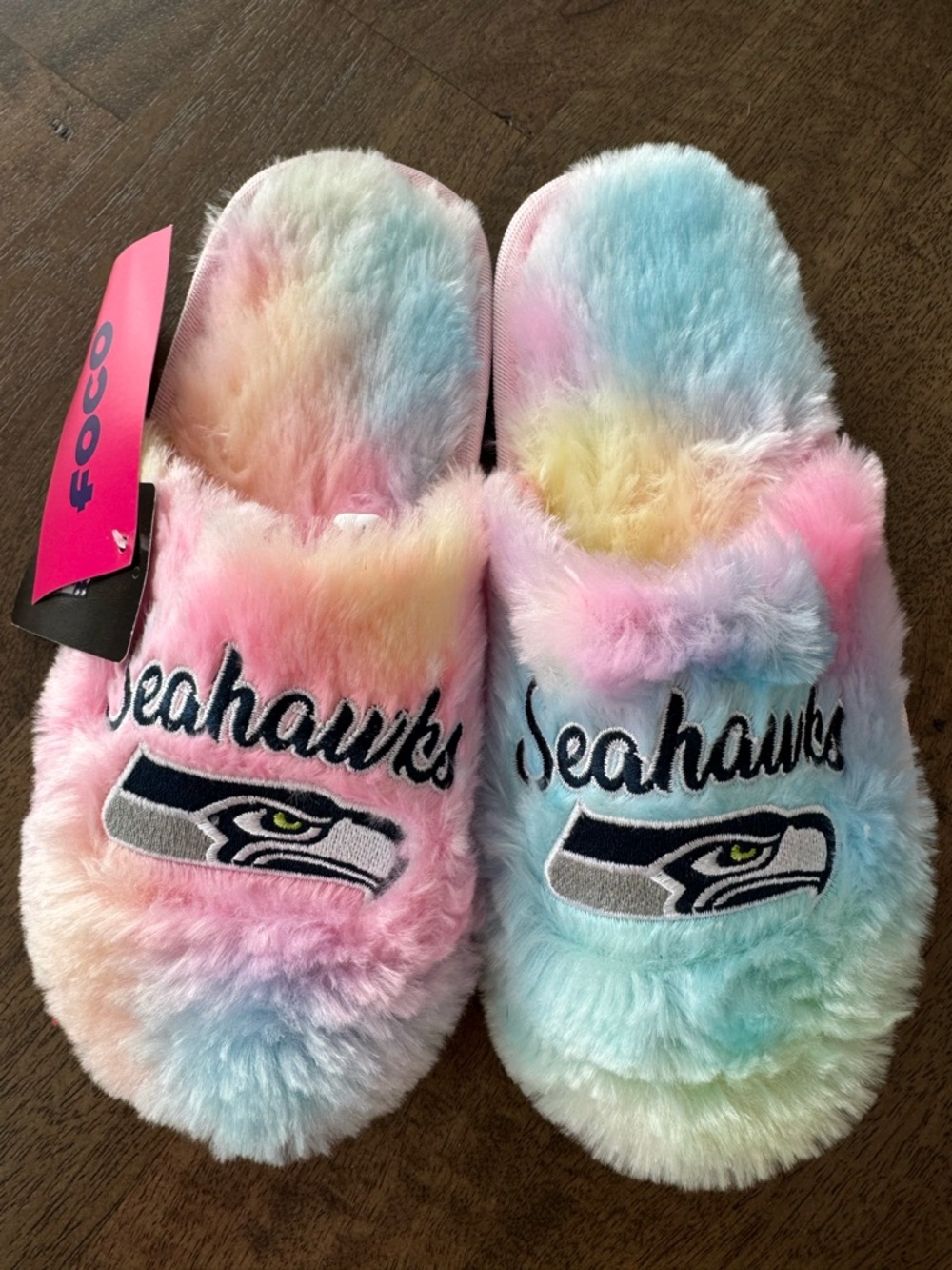 Seahawks Kids Rainbow Plush Slippers - Cozy Fuzzy Comfort